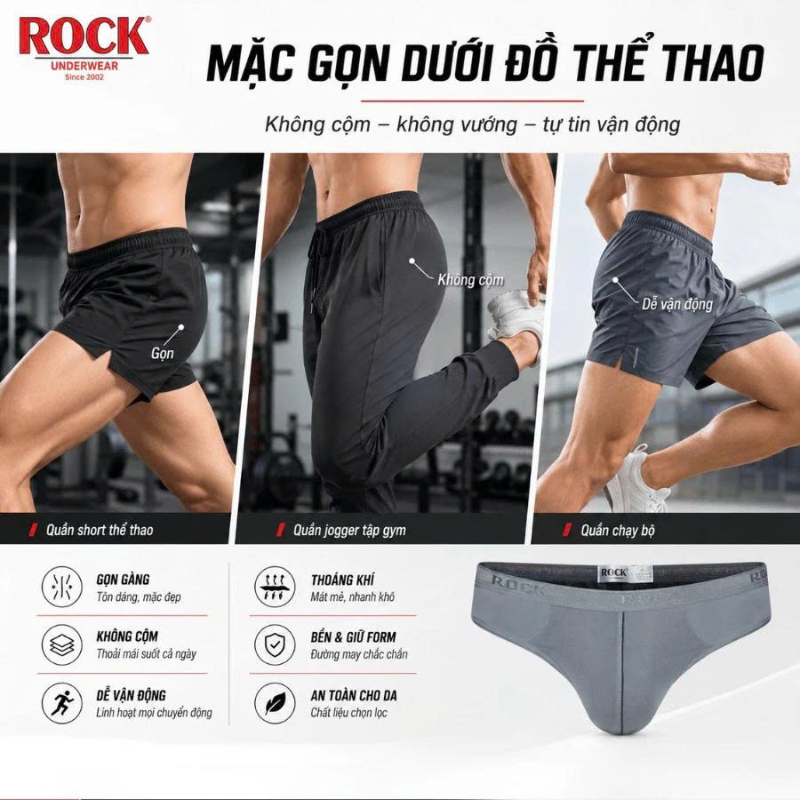 Quần lót nam phối lưới ROCK QA 423 cá tính, trẻ trung, vải sau cotton 4 chiều thấm hút, thoáng mát