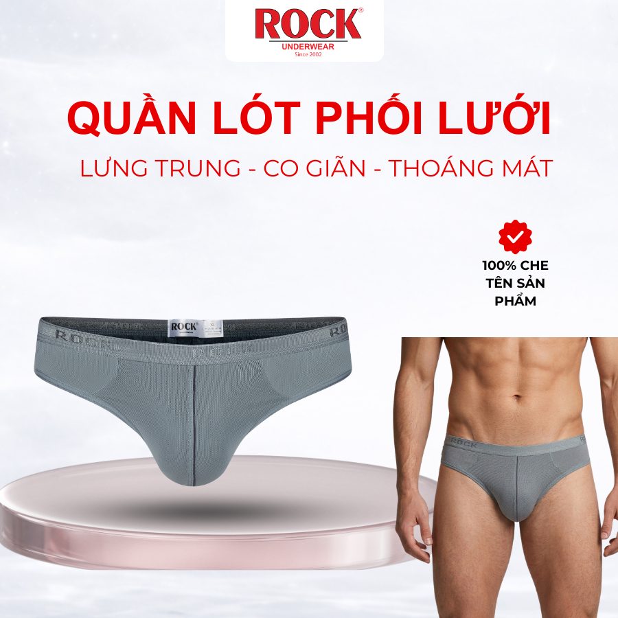 Quần lót nam phối lưới ROCK QA 423 cá tính, trẻ trung, vải sau cotton 4 chiều thấm hút, thoáng mát