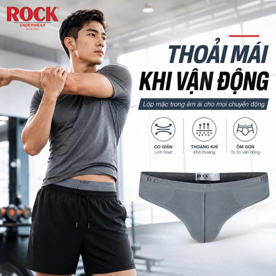 Quần lót nam phối lưới ROCK QA 423 cá tính, trẻ trung, vải sau cotton 4 chiều thấm hút, thoáng mát