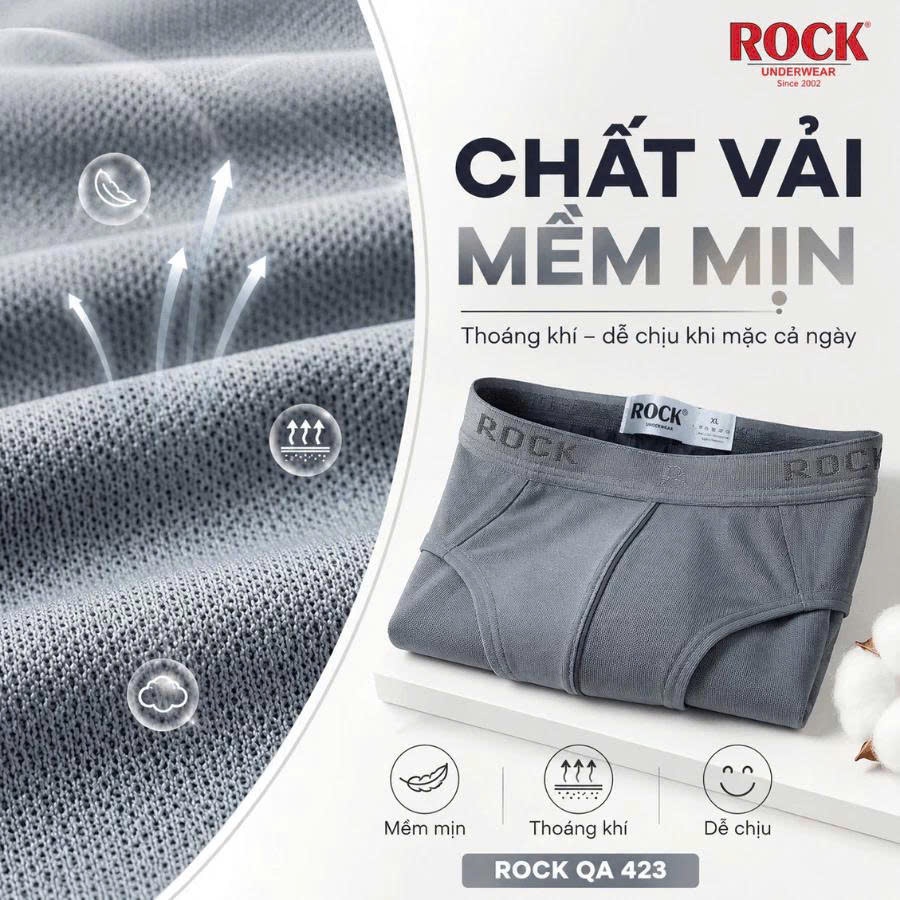 Quần lót nam phối lưới ROCK QA 423 cá tính, trẻ trung, vải sau cotton 4 chiều thấm hút, thoáng mát
