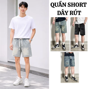 Quần Short Jean Nam FABUMAN Chất Jean Denim Phong cách ngắn trên gối, Quần đùi kèm dây rút cạp chun