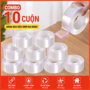 Combo 10 Cuộn Băng Keo 2 Mặt , Băng keo nano 2 mặt siêu dính trong suốt, đa năng, tiện dụng, cao cấp, giá rẻ