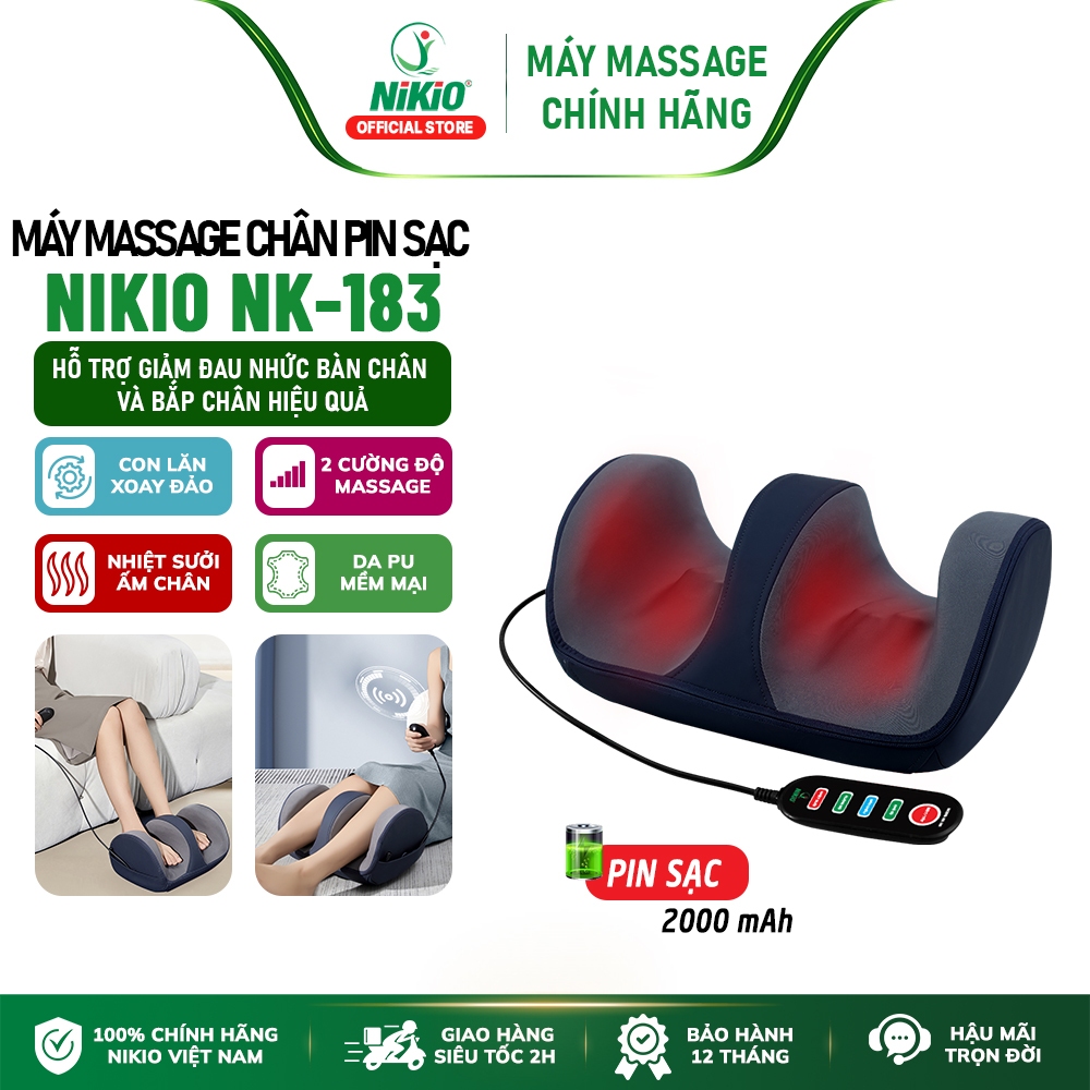 Máy massage chân Nikio NK-183 - Máy mát xa bấm huyệt chân, nhiệt hồng ngoại, xoa bóp, pin sạc