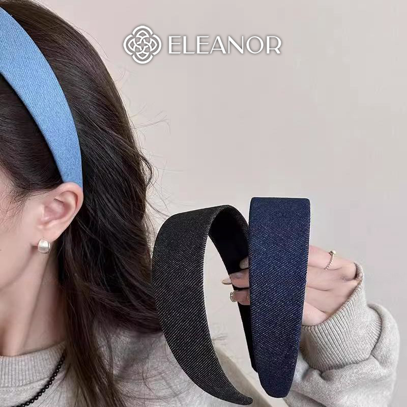 Băng đô cài tóc nữ Eleanor Accessories vải jean trơn phụ kiện tóc bờm tóc 11896