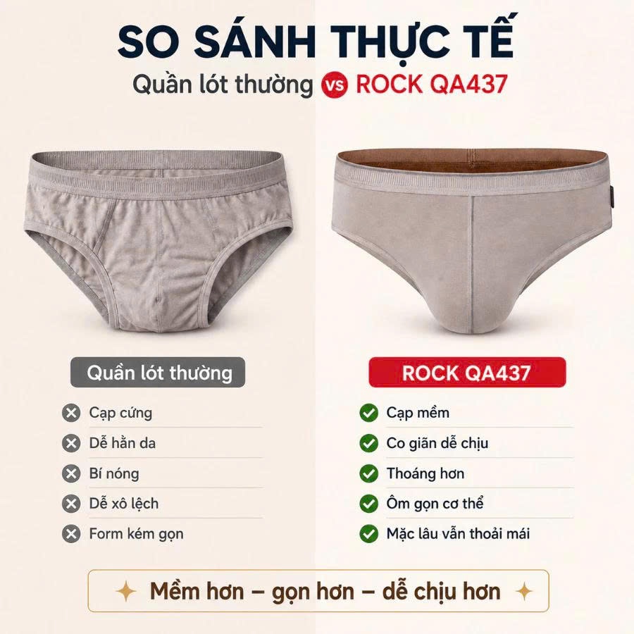 Quần lót nam cotton 4 chiều ROCK QA437 mạnh mẽ, cá tính, co giãn tốt,thấm hút,ôm sát, không cấn bụng