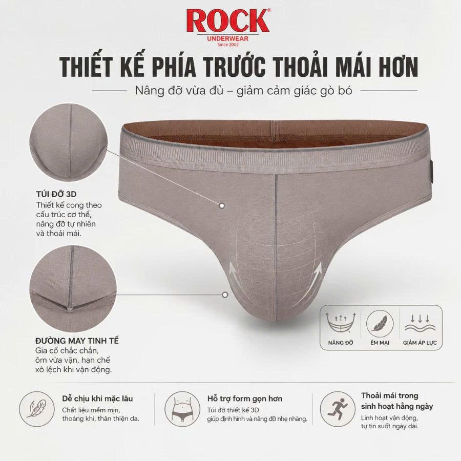 Quần lót nam cotton 4 chiều ROCK QA437 mạnh mẽ, cá tính, co giãn tốt,thấm hút,ôm sát, không cấn bụng