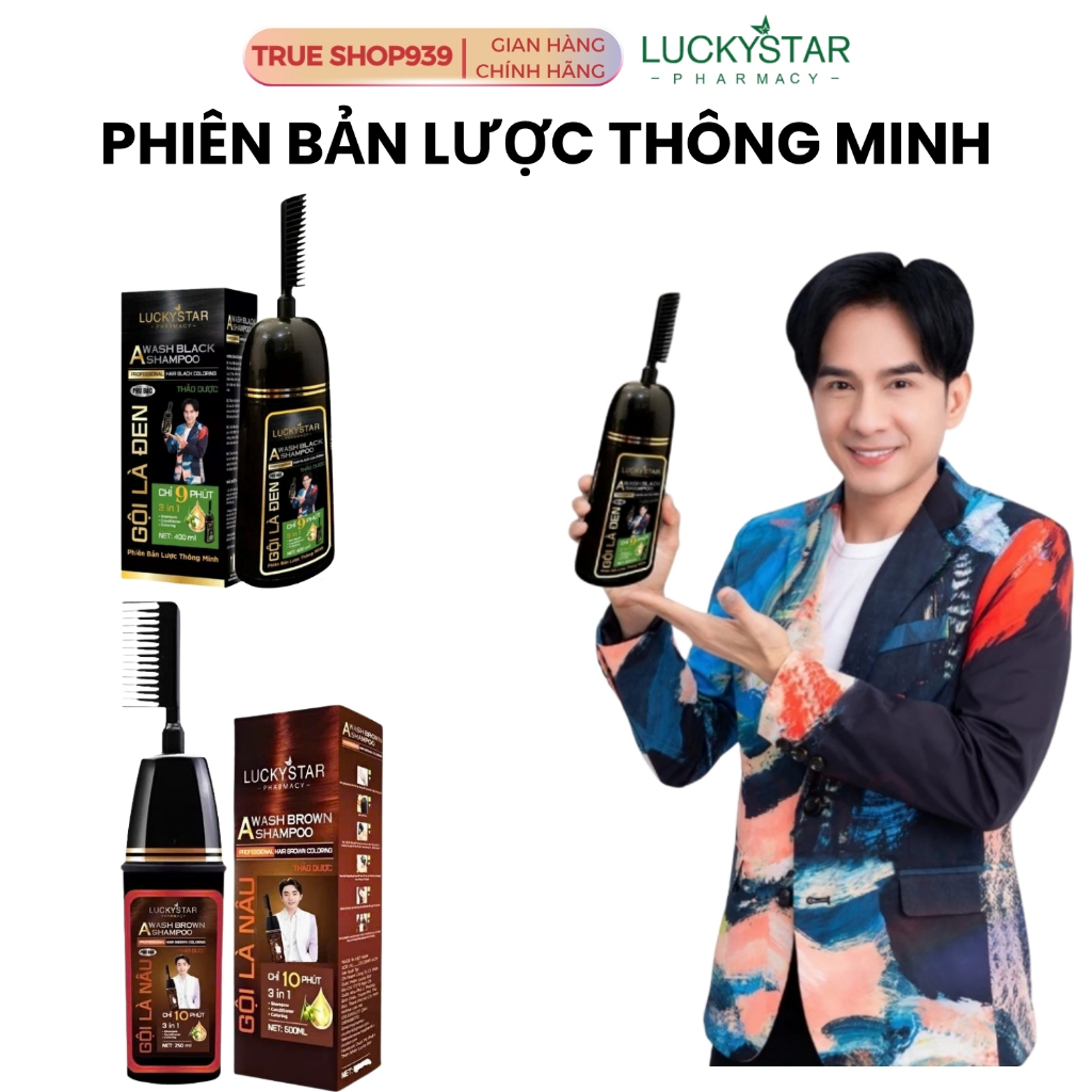 Dầu Gội Phủ Bạc Thảo Dược LUCKY STAR Gội là đen và nhuộm nâu 250ml an toàn cho da đầu