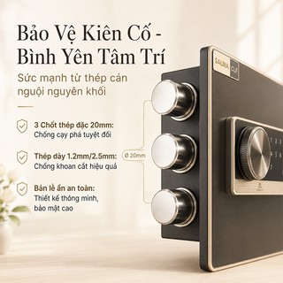 Két Sắt Điện Tử Thông Minh, Két Sắt Vân Tay Mini Cao Cấp (Thép dày 2.5mm, 3 Chốt Khóa), Kích thước 35x26x25cm