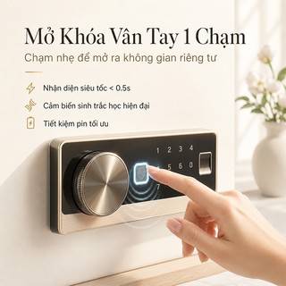 Két Sắt Điện Tử Thông Minh, Két Sắt Vân Tay Mini Cao Cấp (Thép dày 2.5mm, 3 Chốt Khóa), Kích thước 35x26x25cm