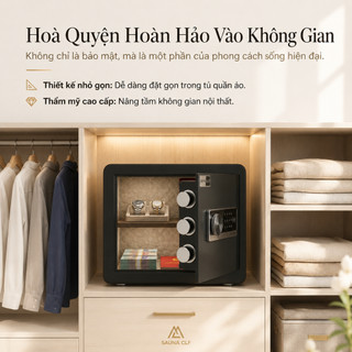 Két Sắt Điện Tử Thông Minh, Két Sắt Vân Tay Mini Cao Cấp (Thép dày 2.5mm, 3 Chốt Khóa), Kích thước 35x26x25cm