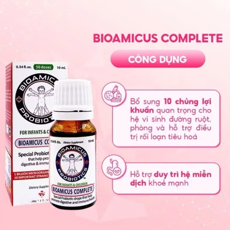 BioAmicus Complete 10 Chủng hỗ trợ cải thiện hệ vi sinh đường ruột - Men Vi Sinh Cho Bé chai 10ml