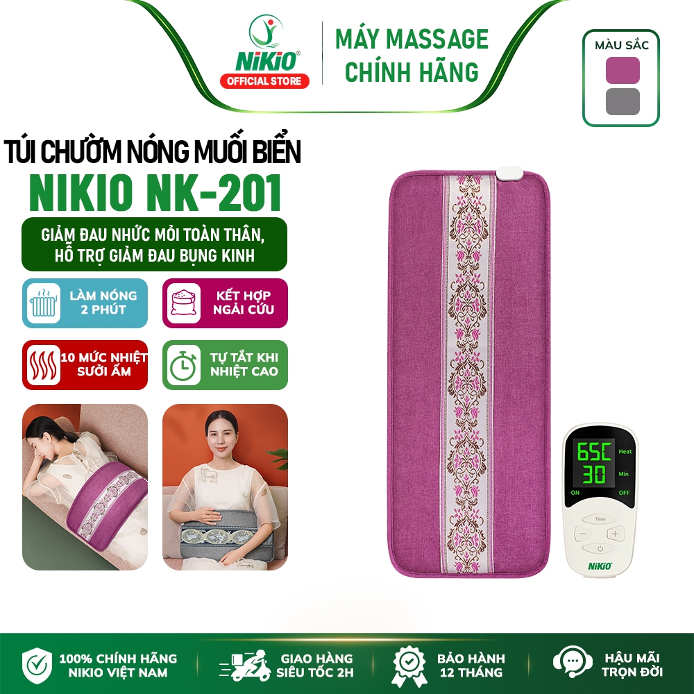 Đai massage chườm nóng muối biển toàn thân Nikio NK-201 - Tấm nhiệt nóng sưởi ấm, giảm đau bụng kinh