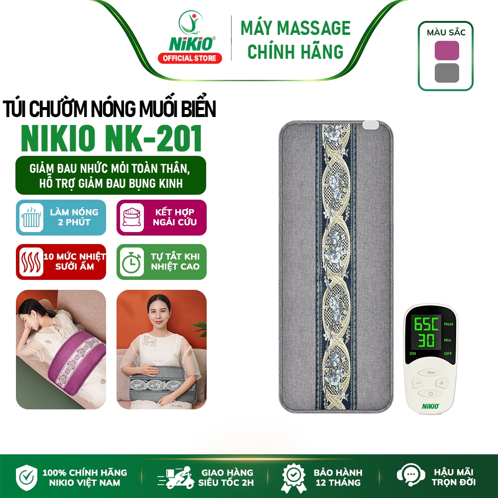 Đai massage chườm nóng muối biển toàn thân Nikio NK-201 - Tấm nhiệt nóng sưởi ấm, giảm đau bụng kinh