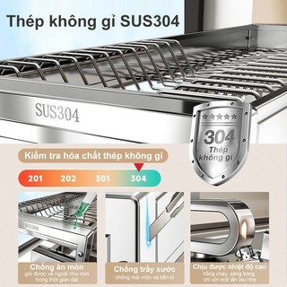Kệ Chén Bát INOX 304 Thông Minh 2 Tầng Kệ Úp Chén Bát Đĩa Trên Bồn Rửa Dung lượng lớn, chống gỉ và bền bỉ