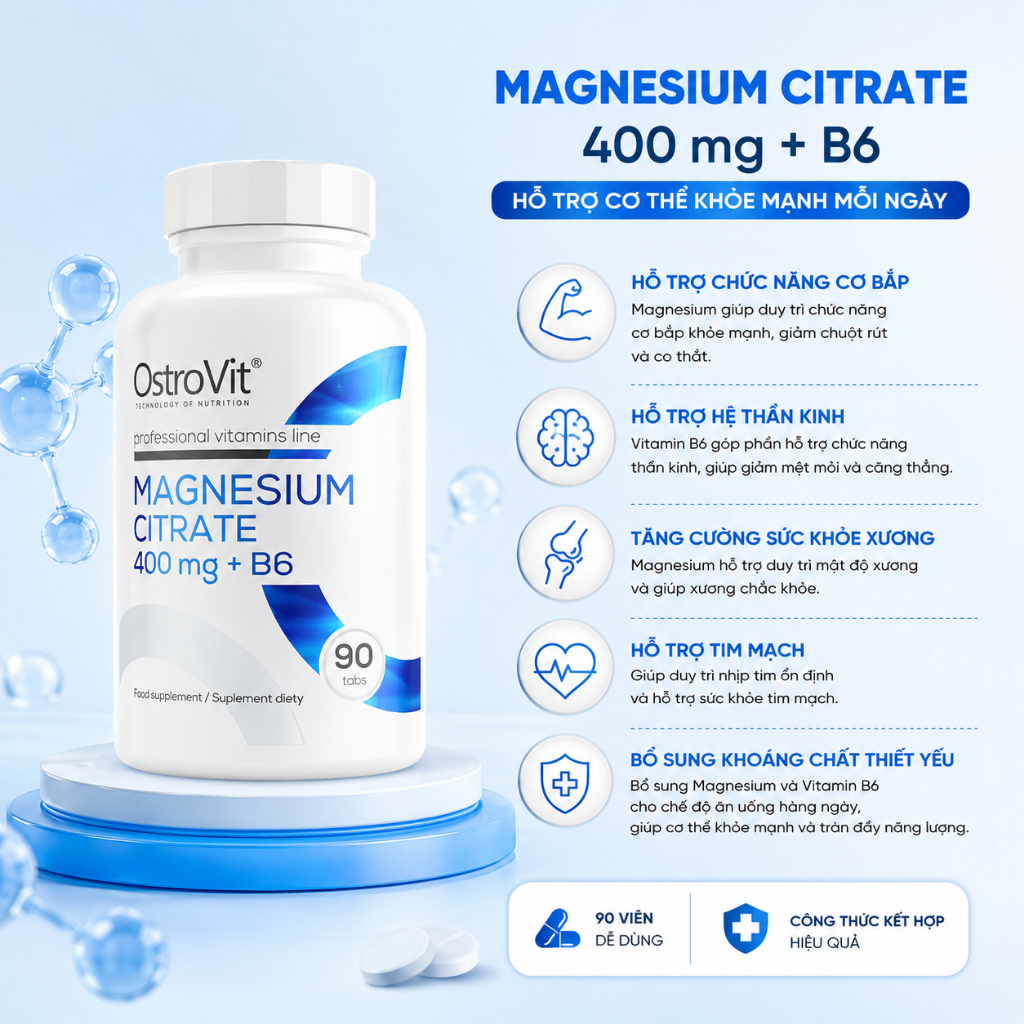 Ostrovit Magnesium Citrate 400mg + B6 - Phù Hợp Cho Người Năng Động