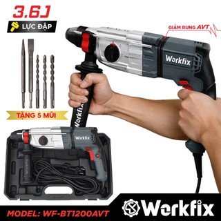 [TẶNG 5 MŨI] Máy khoan bê tông điện Workfix WF-BT1200AVT 1200W Không chổi than Lõi Đồng Đầu gài SDS plus
