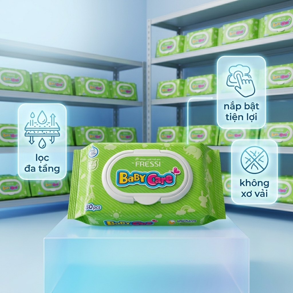 KHĂN ƯỚT EM BÉ FRESSI CARE BABY  - GÓI 80 MIẾNG - AN TOÀN CHO DA NHẠY CẢM