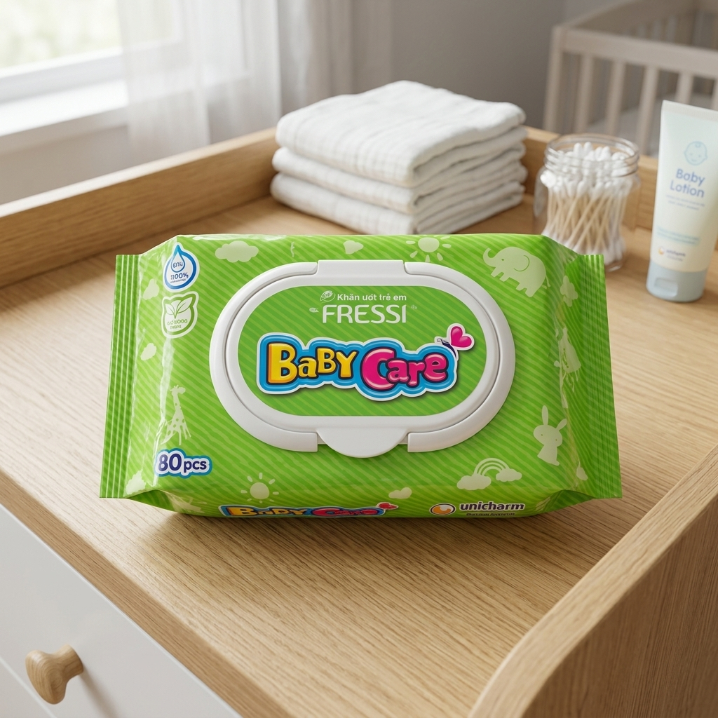 KHĂN ƯỚT EM BÉ FRESSI CARE BABY  - GÓI 80 MIẾNG - AN TOÀN CHO DA NHẠY CẢM