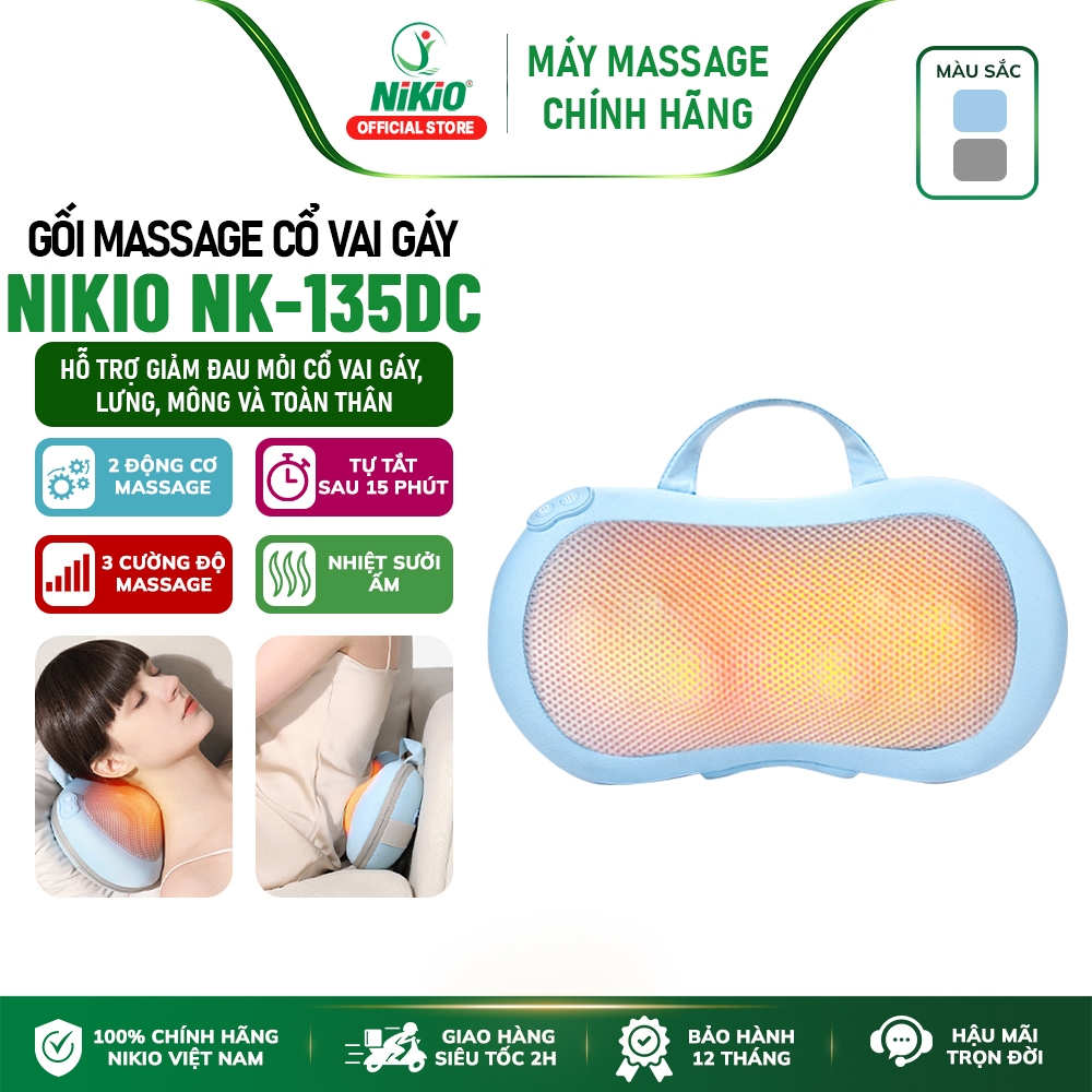 Gối massage hồng ngoại, máy matxa cổ vai gáy Nikio NK-135DC - Giảm đau mỏi cổ vai gáy và toàn thân