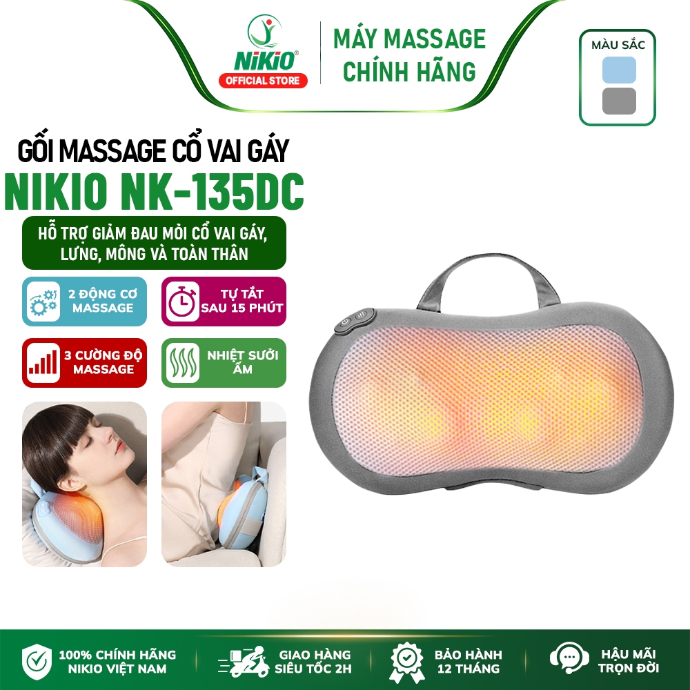 Gối massage hồng ngoại, máy matxa cổ vai gáy Nikio NK-135DC - Giảm đau mỏi cổ vai gáy và toàn thân