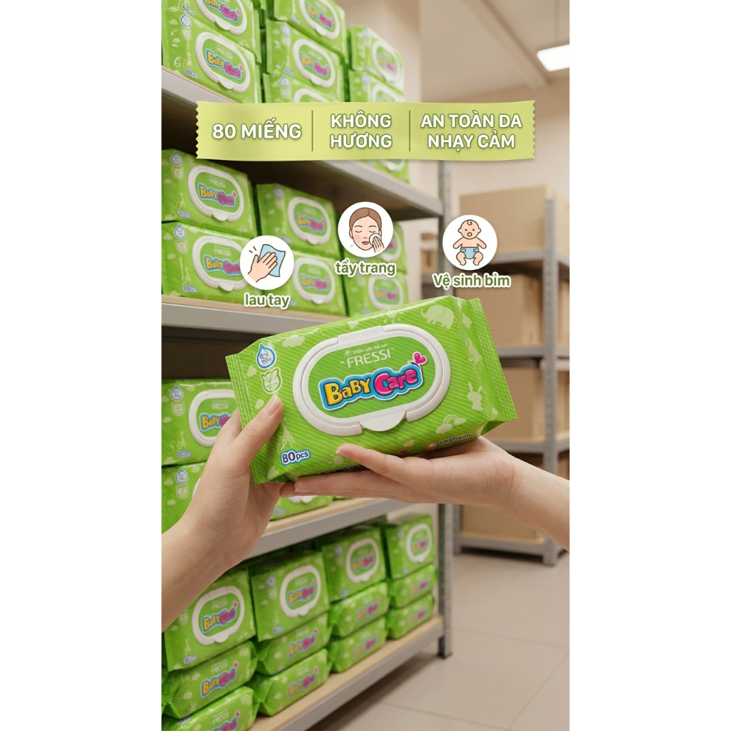 KHĂN ƯỚT EM BÉ FRESSI CARE BABY  - GÓI 80 MIẾNG - AN TOÀN CHO DA NHẠY CẢM