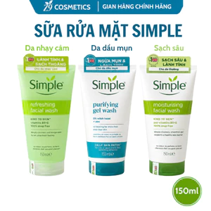Sữa Rửa Mặt Simple Cho Mọi Loại Da, Giúp Sạch Bụi Bẩn, Tạo Cảm Giác Mềm Mịn Và Giảm Dầu Thừa Trên Da 150ML