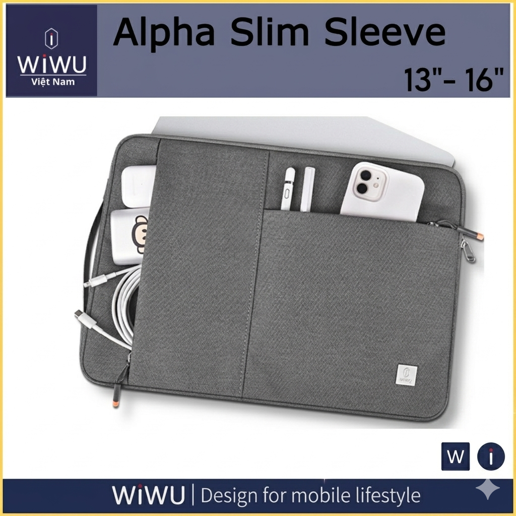 [Chính Hãng] Túi Chống Sốc Laptop / Macbook Wiwu Alpha Slim Sleeve - Dáng Xách Dọc Thời Trang, Kháng Nước, Đệm Nhung