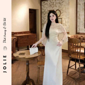 Đầm Dài Dự Tiệc JOLIE Thiết Kế Trễ Vai Phối Choàng Ren Sang Trọng