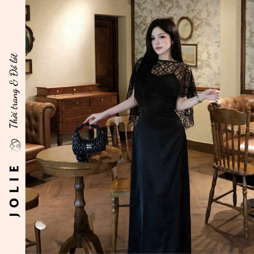 Đầm Dài Dự Tiệc JOLIE Thiết Kế Trễ Vai Phối Choàng Ren Sang Trọng