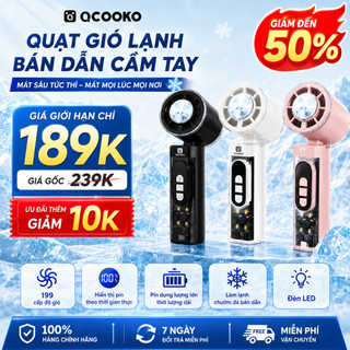 （Hot Sale）Quạt Cầm Tay Mini QCOOKO – Tích Điện 3000mAh, Làm Mát Nhanh, Có LED & Dây Đeo Cổ