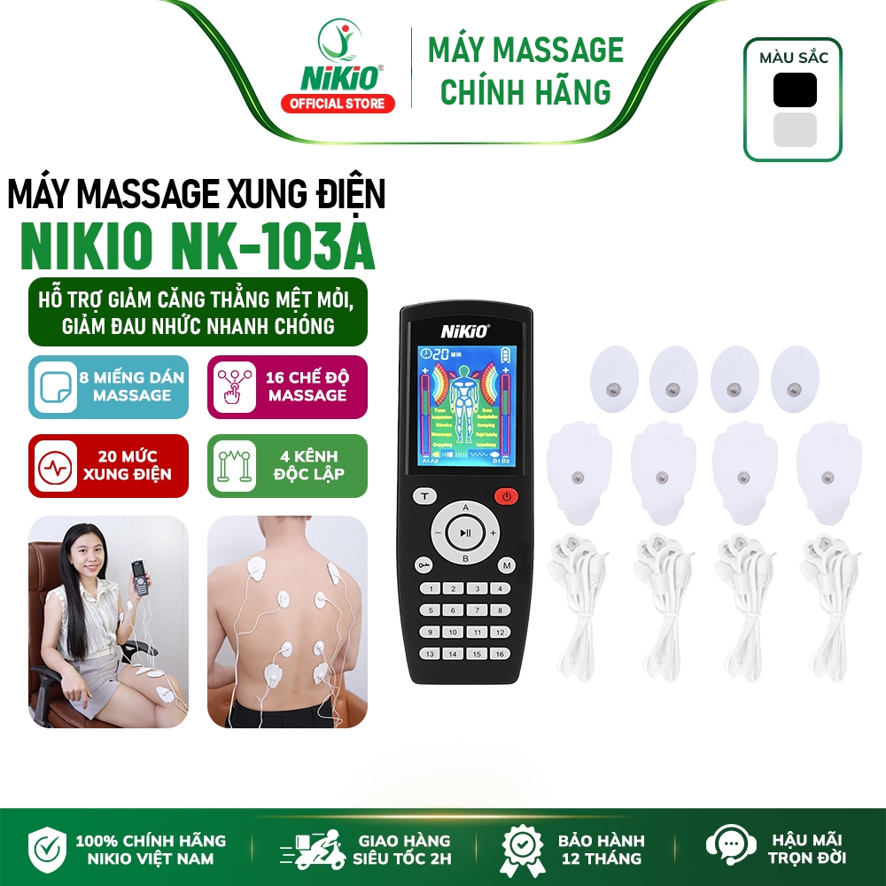 Máy massage xung điện 8 miếng dán Nikio NK-103A - 4 kênh massage riêng biệt, hẹn giờ 60 phút