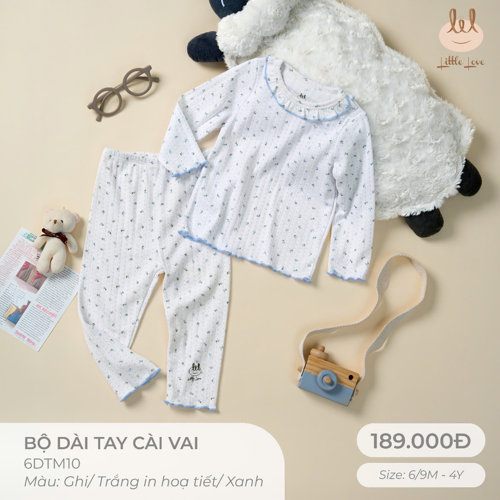 BỘ DÀI TAY CÀI VAI CHẤT MỀM MỎNG MÁT MẶC 4 MÙA [ CO DÃN - THẤM HÚT TỐT - MỀM] CHO BÉ TỪ 6/9M -4Y (6DTM10)