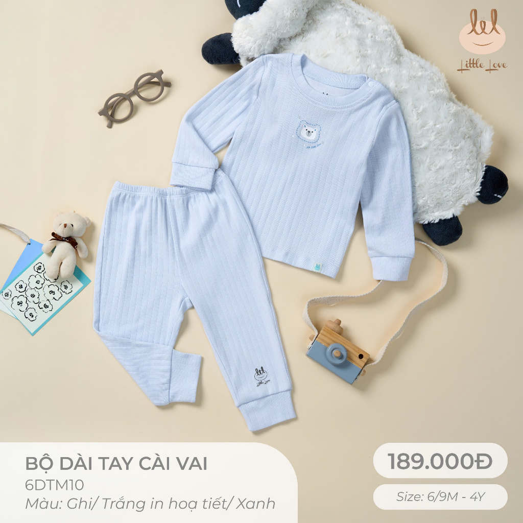 BỘ DÀI TAY CÀI VAI CHẤT MỀM MỎNG MÁT MẶC 4 MÙA [ CO DÃN - THẤM HÚT TỐT - MỀM] CHO BÉ TỪ 6/9M -4Y (6DTM10)
