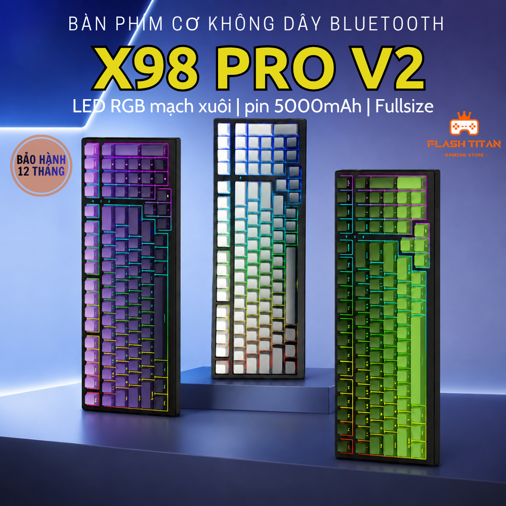 Bàn phím cơ bluetooth Xinmeng X98 Pro V2 Fullsize Kết Nối Không Dây – LED RGB mạch xuôi – Dùng cho PC,Laptop văn phòng