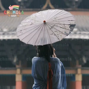 Ô vải phong cách cổ trang dù in hình họa tiết thanh lịch phụ kiện chụp ảnh