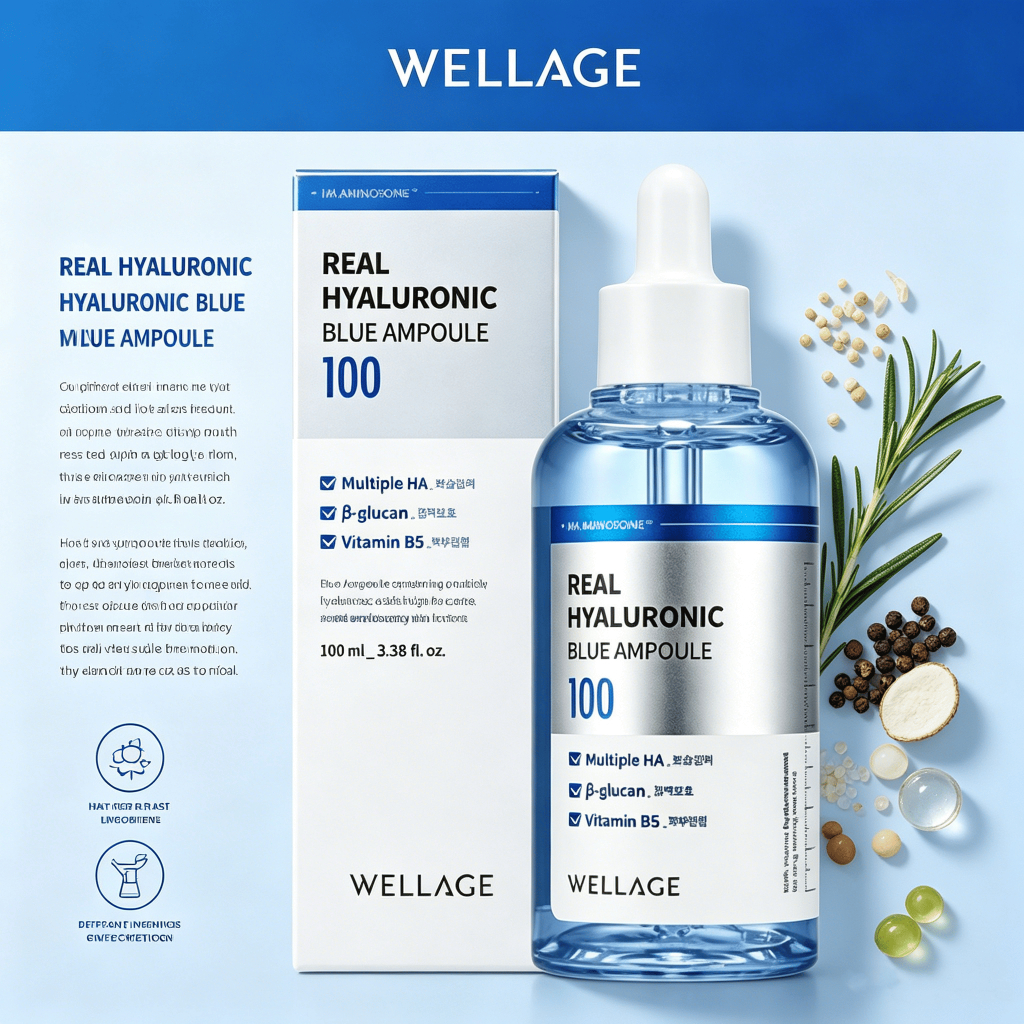Tinh Chất Wellage Real Hyaluronic Blue Ampoule 100ml/Siêu Cấp Ẩm/Phục Hồi Da