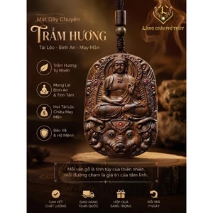 Mặt dây chuyền gỗ trầm hương tự nhiên, dây chuyền phật bản mệnh khắc tinh xảo