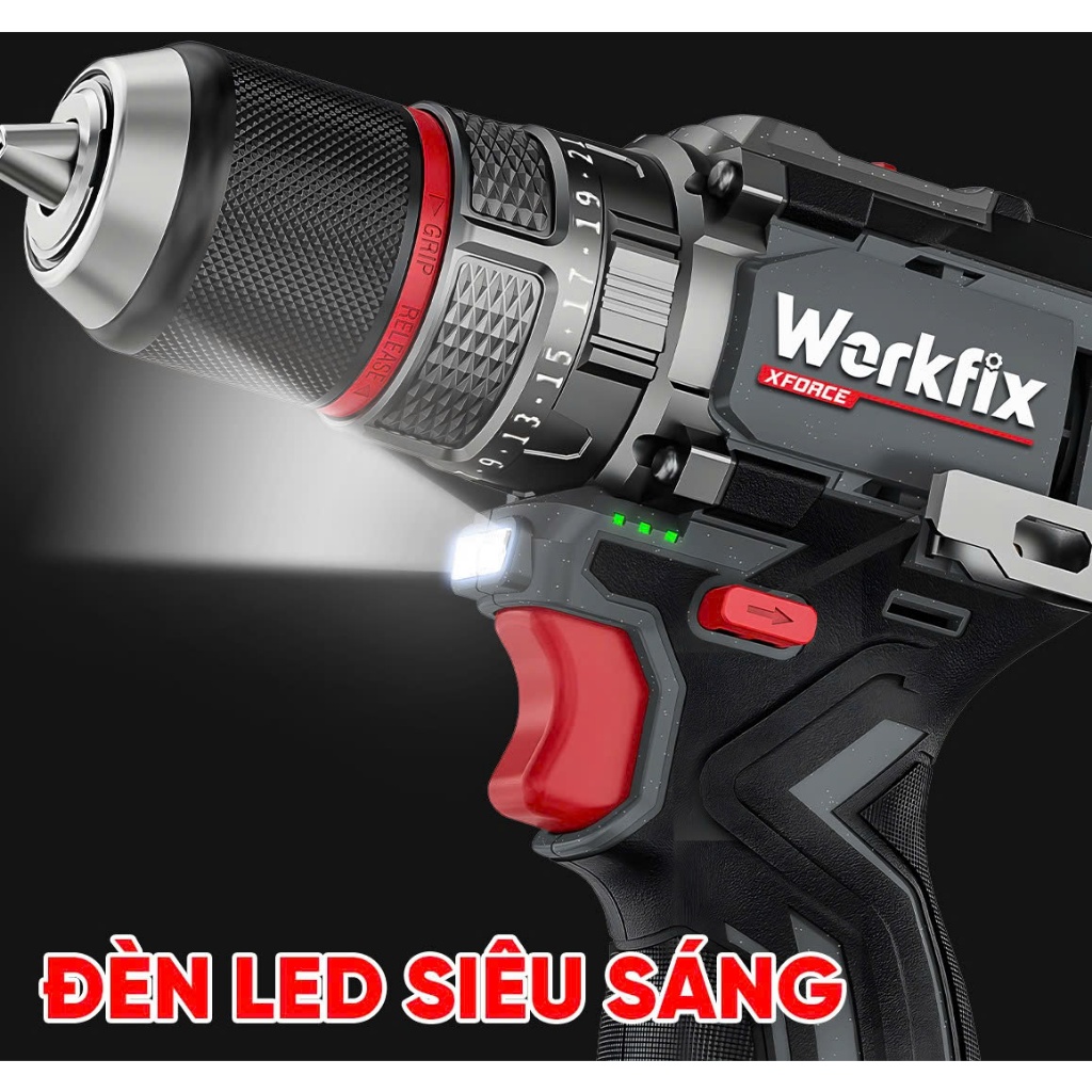 Máy khoan Workfix WF-ID1665F - Lực siết lớn 65N.m - 3 Chức Năng - Đầu Cặp 13mm - Không Chổi Than