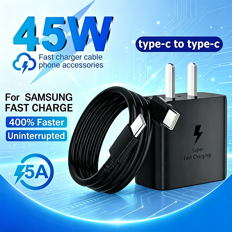 Bộ sạc nhanh 45W dành cho Samsung kèm cáp, sạc nhanh Type-C, tương thích mọi điện thoại