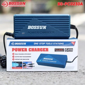 Sạc Nhanh Adapter 3A BOSSUN BS-PC0230A - Sạc 2 Pin Cùng Lúc Cho Pin Máy Khoan, Máy Bulong Pin Mạch Có Quạt Tản Nhiệt