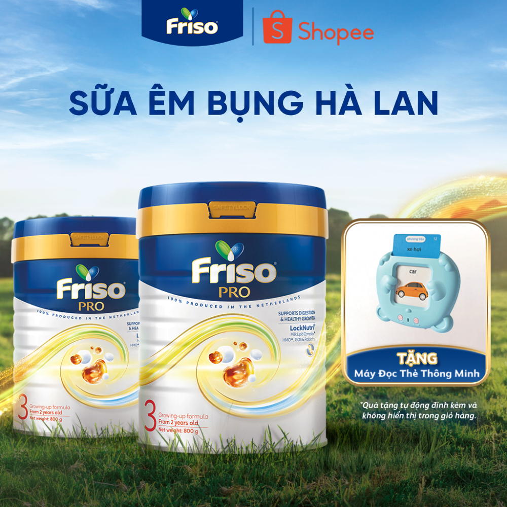 [Tặng Máy Đọc Thẻ Thông Minh] Combo 2 Lon Sữa Bột Friso Pro 3 800G cho trẻ trên 2 tuổi