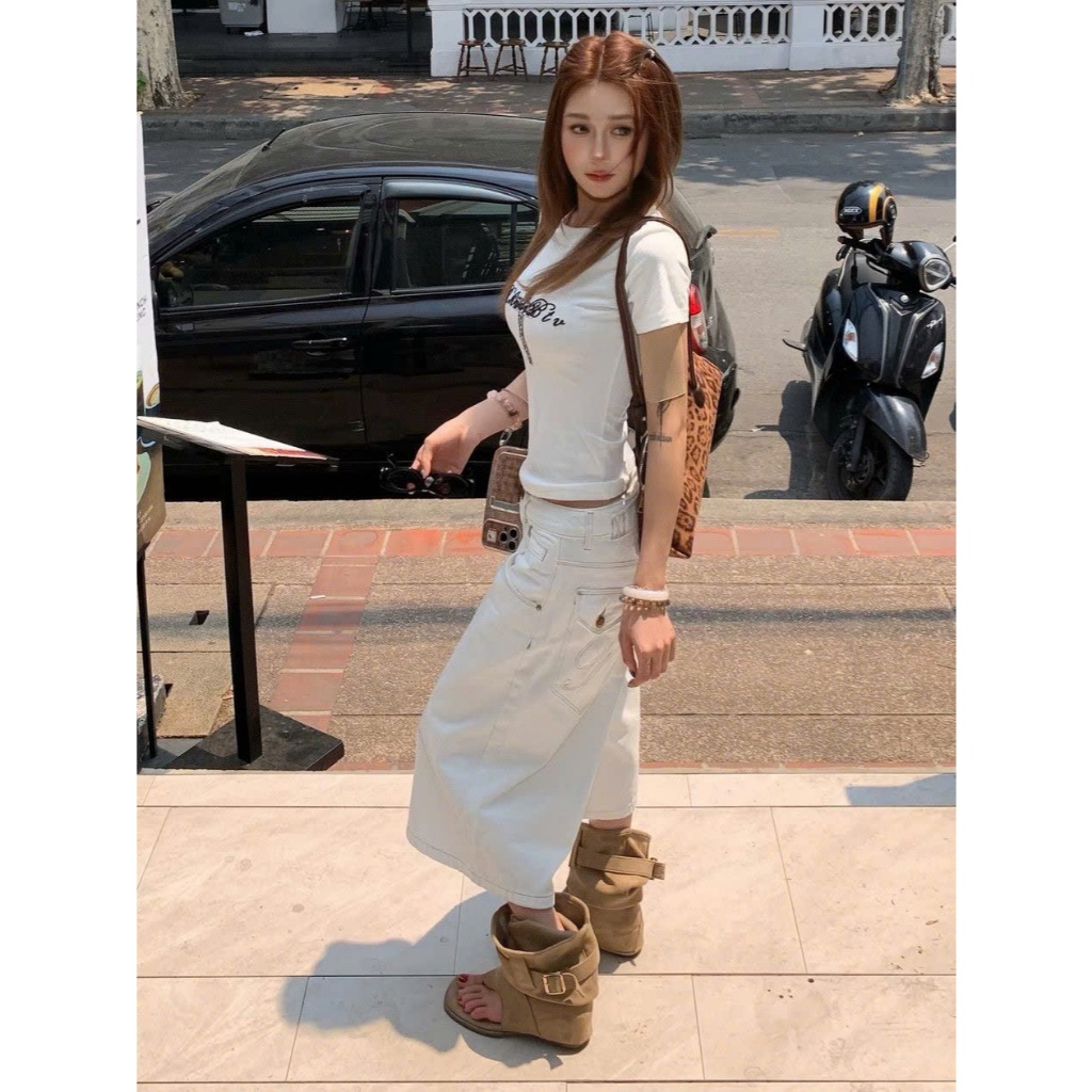 Quần short capri kaki ống rộng dáng lửng màu trắng túi thêu hiphop QJL005 - Tiktik