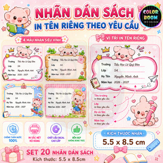 Nhãn Vở/Sách In Tên Theo Yêu Cầu - Mẫu Heo Con  In Theo Yêu Cầu - Chống thấm nước - ColorBoom