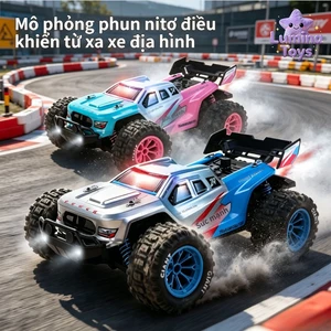 🏔️Xe Địa Hình Điều Khiển Từ Xa Leo Dốc Cực Mạnh, Phun Sương & Đèn LED, 2 Tốc Độ, Kích Thước 31cm, Sạc USB