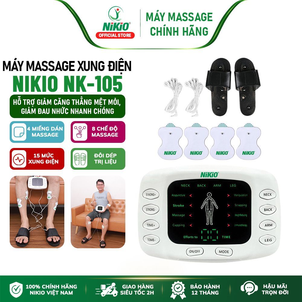 Máy Massage Xung Điện Nikio NK-105 - Trị Liệu 4 Miếng Dán Có Đôi Dép Mát Xa Bàn Chân