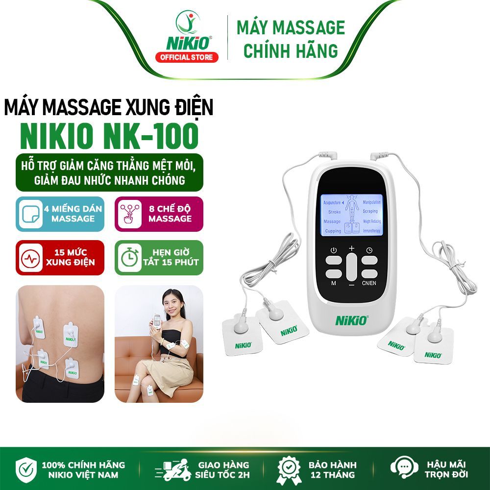 Máy massage xung điện 4 miếng dán Nikio NK-100 - Pin Sạc