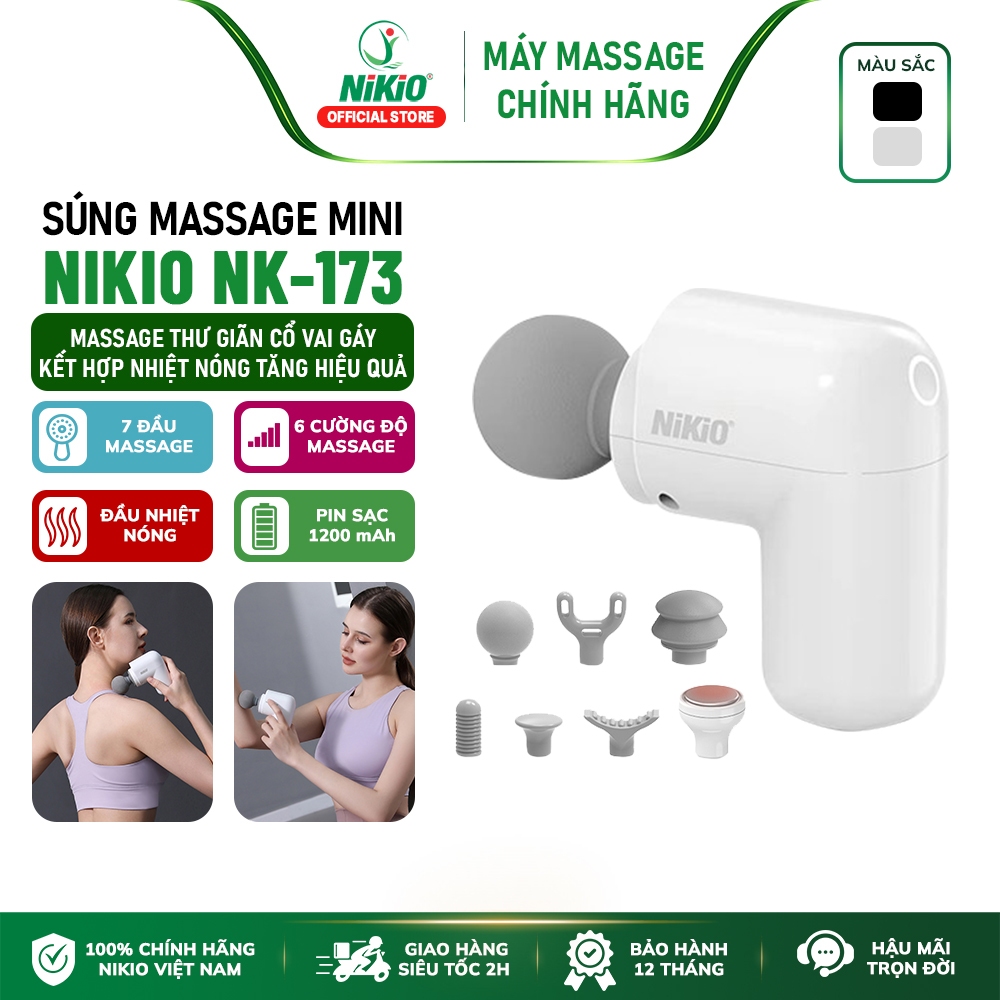 Máy Massage Cầm Tay Mini Nikio NK-173 - Có Đầu Nóng, Hỗ Trợ Mát Xa Chuyên Sâu, Giảm Đau Cơ