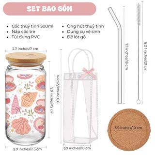 Cốc Thuỷ Tinh Dâu Tây Ngọt Ngào 500ml, Ly Thuỷ Tinh Cute Chịu Nhiệt Kèm Phụ Kiện, Quà Tặng Sinh Nhật