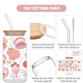 Cốc Thuỷ Tinh Dâu Tây Ngọt Ngào 500ml, Ly Thuỷ Tinh Cute Chịu Nhiệt Kèm Phụ Kiện, Quà Tặng Sinh Nhật