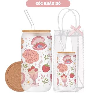 Cốc Thuỷ Tinh Dâu Tây Ngọt Ngào 500ml, Ly Thuỷ Tinh Cute Chịu Nhiệt Kèm Phụ Kiện, Quà Tặng Sinh Nhật